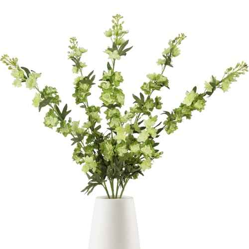 Sage Green Delphinium Artificial Flowers 5PCS Silk Larkspur Realistic Faux Snapdragon for Vase (5pcs-green)