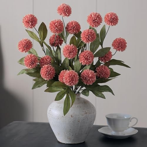 12 Pcs 27"Artificial Pompon Mum Silk Flower Stems for Vase (Dusty Pink)