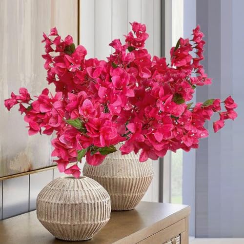 Pack of 24 Artificial Bougainvillea Flower Stems Silk Long Branches Full Blossoms for Home Wedding Table Centerpiece Event Backdrop Indoor Outdoor Decorations (Deep Pink - Pack of 24)