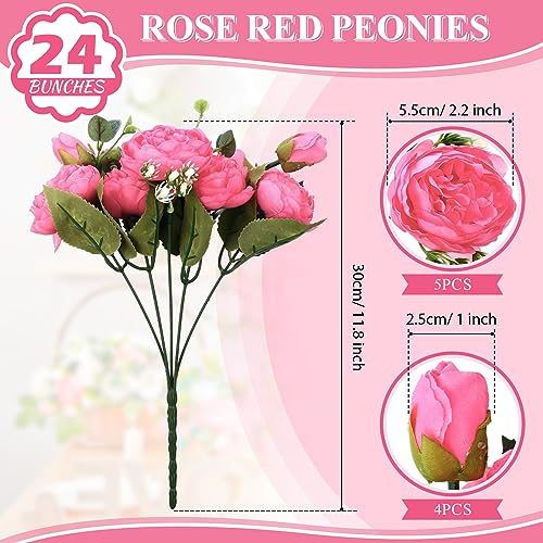 24 Bundles Artificial Peonies Flowers (Hot Pink)