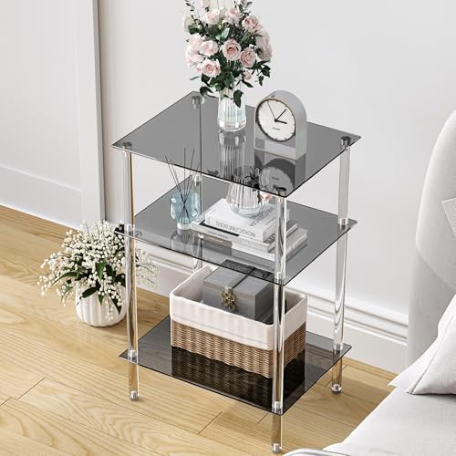 3 Tier Tempered Glass Side Tables (Black / 3 tier High)