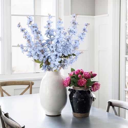 6PCS Blue Delphinium Artificial Flower Lifelike Silk Larkspur Flowers Plant 35.43" Long Stem Blossoms Fake Flowers for Tall Vase Floral Arrangements Home Table Wedding Decor (Blue)