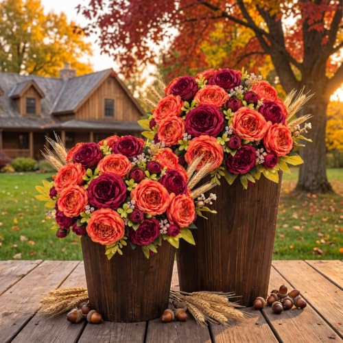 Fall Peonies Artificial Flowers 12 Bouquets (Autumn Colors)