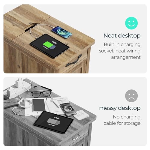 Charging End Table with USB Ports (Brown / Wood Door)