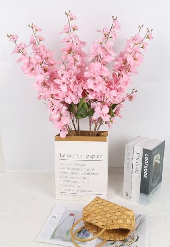6PCS Long Stem Artificial Delphinium Flowers 35.43'' Pink Fake Larkspur Artificial Flower for Tall Vase Wedding Arrangements Bridal Bouquets Blossoms Flowers for Home Table Decor (Pink)