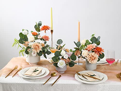 Artificial Flowers Combo Dahlia 34pcs Silk Mix Fake Flowers Roses for DIY Wedding Bouquets Combo Centerpieces Arrangements Party Bridal Baby Shower Home Decorations (White Pink)