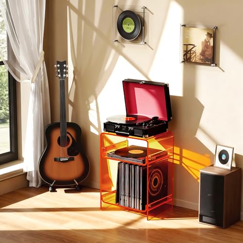 Acrylic Record Player Table with Storage Shelf (Orange / Medium)