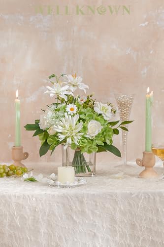 Artificial Flowers in Vase with Fake Water (White & Green)
