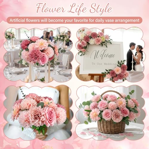 98pcs Artificial Flowers with Stems (Pink Color)