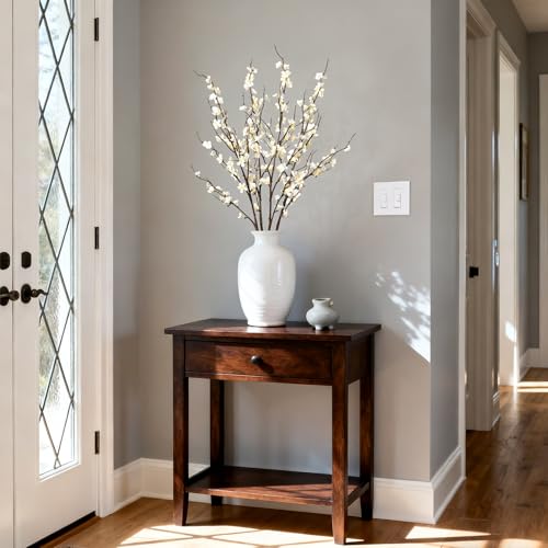 4Pcs Cherry Blossom Branches Artificial Flowers for Spring Summer Indoor Decoration (White)