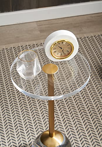 12‘’Clear Acrylic Side Table for Office (Brushed Brass +Clear)