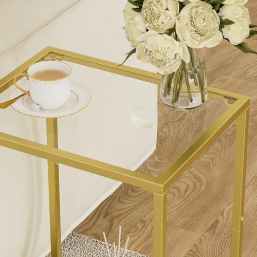 Side Tables Set of 2 with Tempered Glass (Gold / 11.8"D x 15"W x 23.6"H)