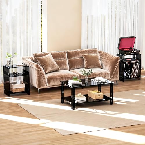 Acrylic Record Player Table with Storage Shelf (Black / Medium)