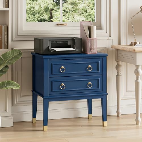 27.6 Inch Tall Nightstand with Charging Station (Prussian Blue)