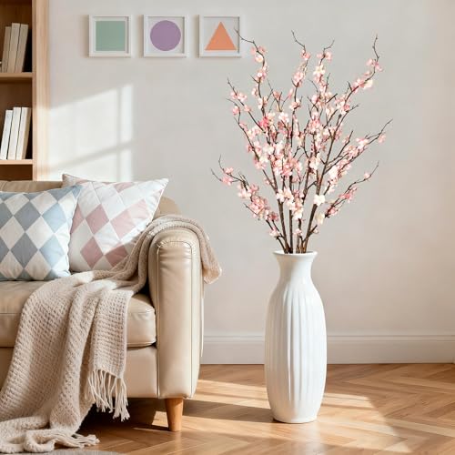 4Pcs Cherry Blossom Branches Artificial Flowers for Spring Summer Indoor Decoration (Pink)