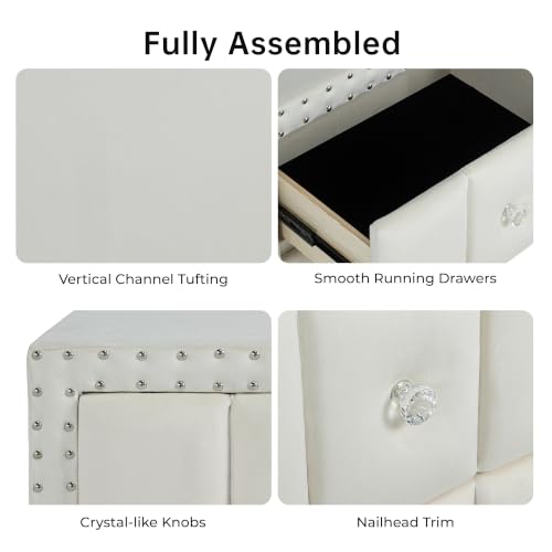 Contemporary Tufted Nightstand (Beige)