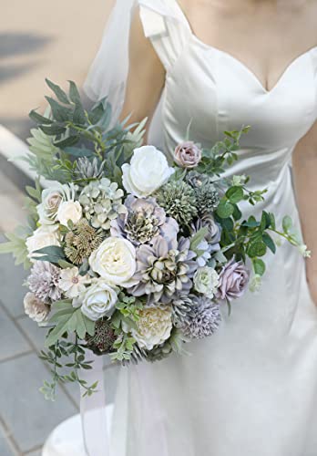 Artificial Flowers Combo Roses 25pcs Silk Fake Flowers for DIY Wedding Bouquets Combo Gradual Change Centerpieces Arrangements Party Bridal Baby Shower Home Decorations (Purple Green)