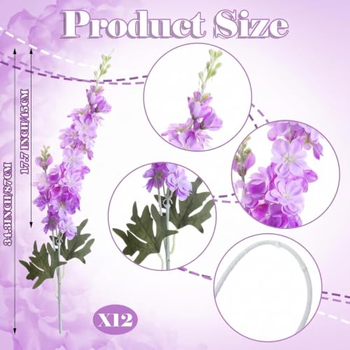 12 Pcs Purple Delphinium Artificial Flower Bulk (34.25" / Purple)