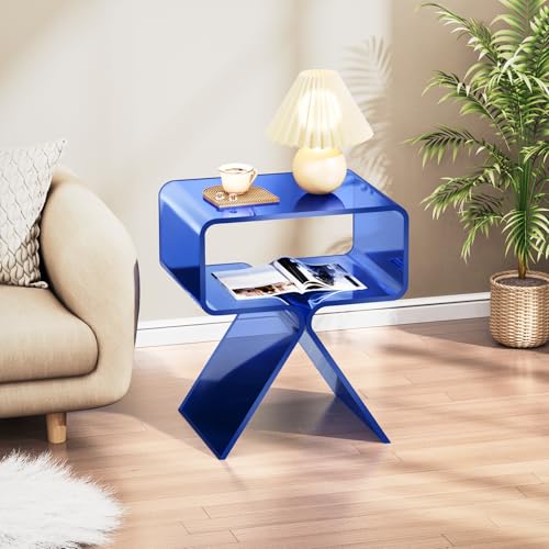 Acrylic Nightstand Bedside Side Table (Dark Blue)