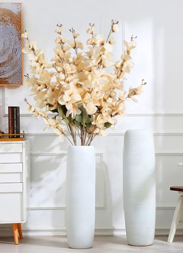 6PCS Champagne Delphinium Artificial Flower Lifelike Faux Larkspur Silk Flowers Plant 35.43'' Long Stem Blossoms Flowers for Tall Vase Floral Arrangements Home Table Wedding Decor (Champagne)