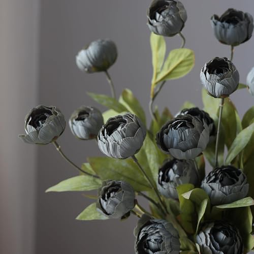 12 Pcs 27" Faux Silk Peony Artificial Flowers Stems for Vase (Dark Gray)