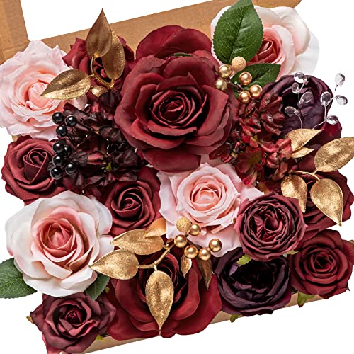 Burgundy Pink Artificial Flowers Combo (Burnt Burgundy / 1 Box)
