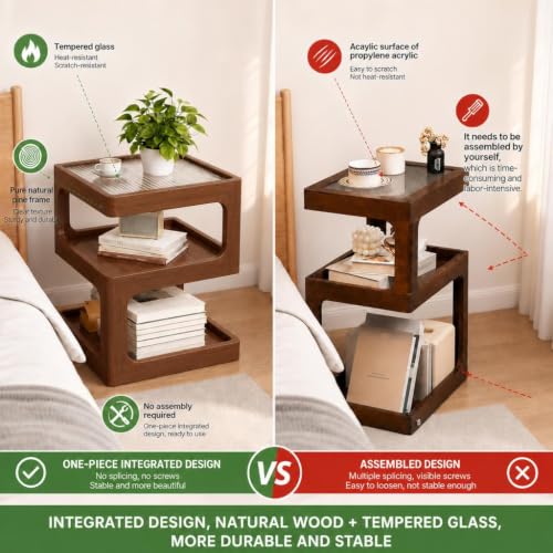 3 Tier Nightstand (Walnut Color / 13.78*13.78*21.16in)