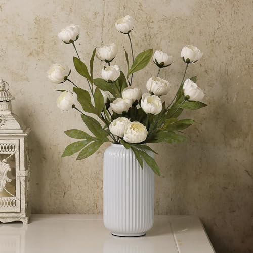 12 Pcs 27" Faux Silk Peony Artificial Flowers Stems for Vase (Cream)