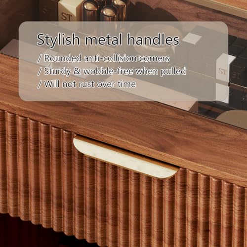 Modern Vanity Desk with 31.5" Mirror and Lights (Brown)