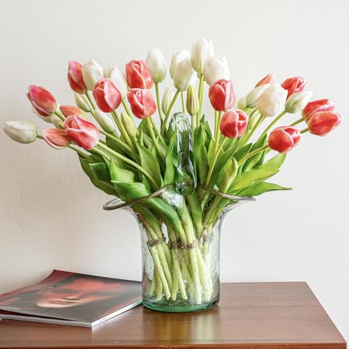 40pcs Artificial Tulips Flowers (40pcs White Set (No Vase))