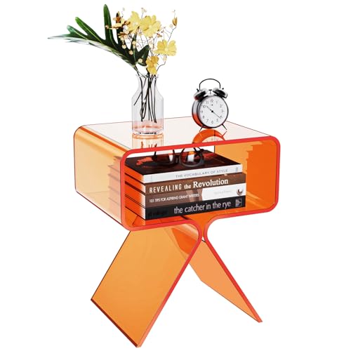 Acrylic Nightstand Bedside Side Table (Orange)