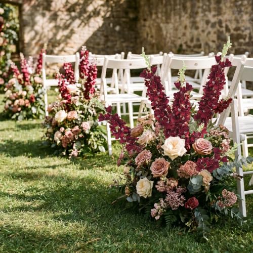 16Pcs Burgundy Delphinium Artificial Flower 33.5''Long Stem Burgundy Flower (Red)