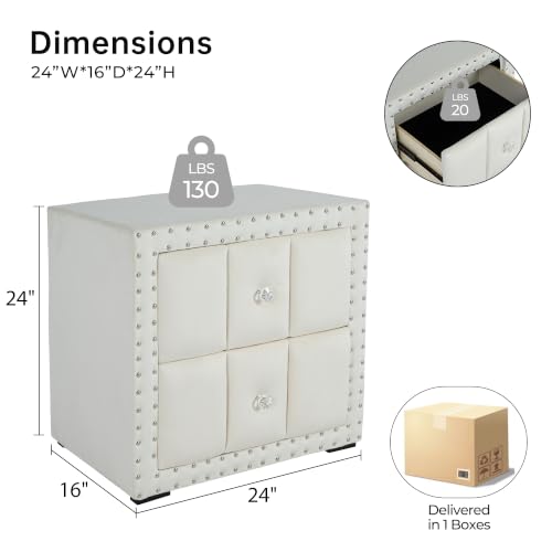 Contemporary Tufted Nightstand (Beige)