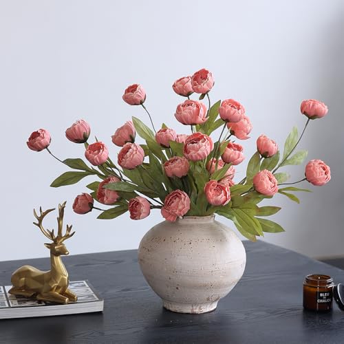 6 Pcs 27" Faux Silk Peony Artificial Flowers Stems for Vase (Dusty Pink)