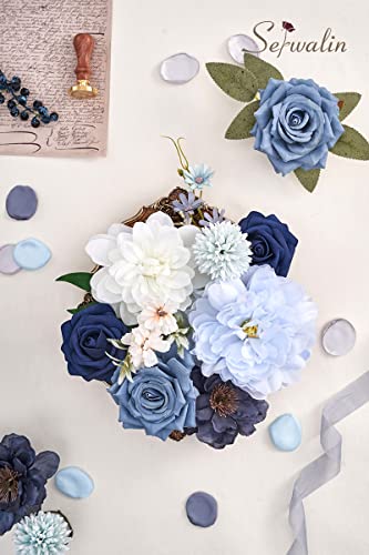 Artificial Flowers Dusty Blue Flowers for Wedding Home Decor (Blue / 1 Box)