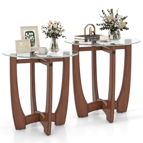 Glass End Table Set 2 (Walnut)