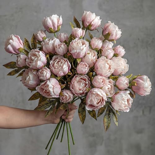 Faux Silk Peony Artificial Flowers Stem for Vase (Brownish)