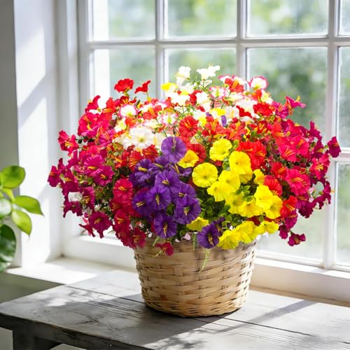 Artificial UV Resistant Morning Glory Flowers with Eucalyptus (Mix(white,yelow,orange,red,purple,pink,fuchsia, Rose Red))