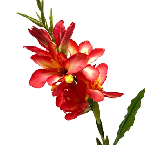 2Pcs 42.5" Artificial Canna Lily Flowers Fake Tropical Canna Plants Red (Red)