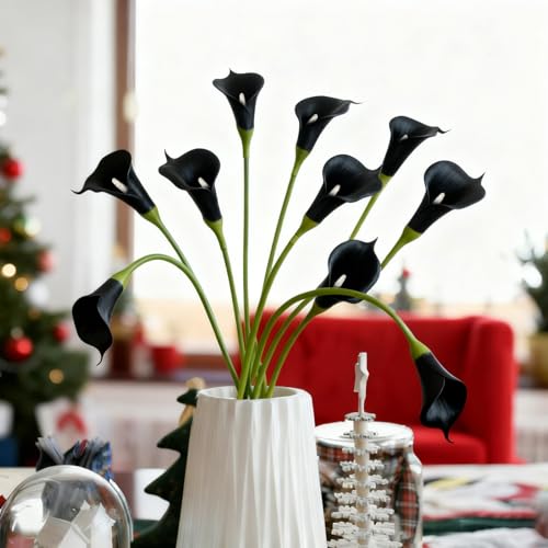 Black Calla Lily Artificial Flowers 22pcs 25" Faux Calla Lillies (Black)