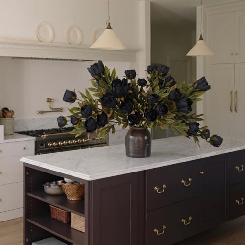 Faux Silk Peony Artificial Flowers Stem for Vase (Black)