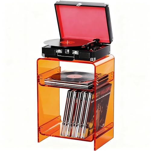 Acrylic Record Player Table with Storage Shelf (Orange / Medium)