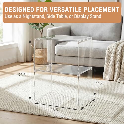 24 Inch Clear Acrylic Nightstand 2 Tier Side Table Display Shelf (2 Tier)