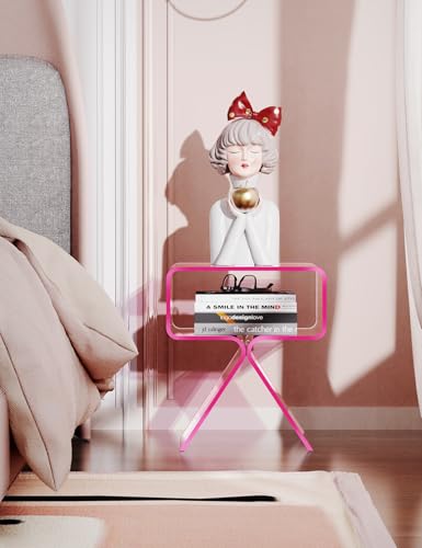 Acrylic Nightstand Bedside Side Table (Pink)