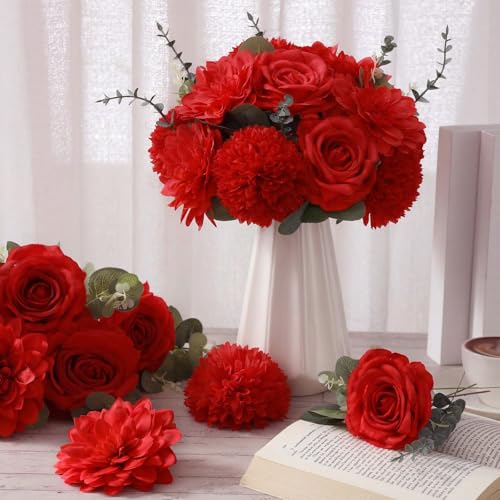 98pcs Artificial Flowers with Stems (Red Color)