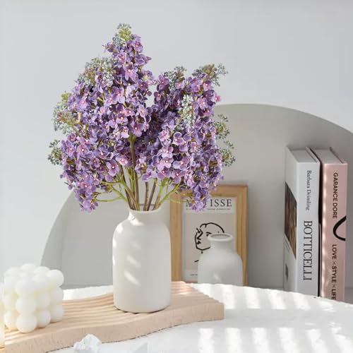 4PCS 25.6inch Lilac Artificial Flowers Purple Fake Delphinium Long Stem Silk Real Touch Flower Faux Lilac Floral Arrangement for Tall Vase Table Centerpieces Wedding Garden Home Decoration（Purple） (25.6inch Purple / 4 Pcs)