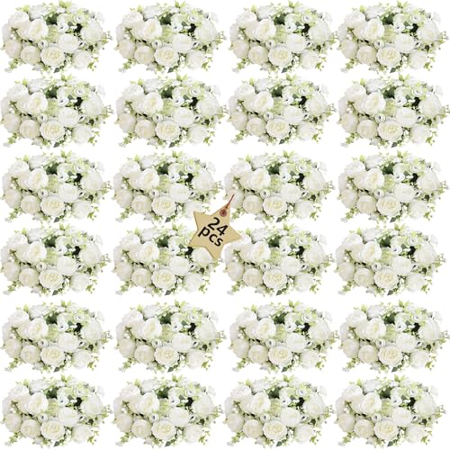 White Peonies Artificial Flowers 24 Bouquets (White)