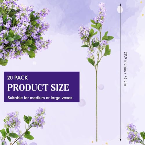 20 Pcs 30" Artificial Lilac Flowers Fake Delphinium Antirrhinum Stem Silk Artificial Flower Branch Floral Arrangement for Vase Centerpieces Wedding Bouquet Home (Purple)