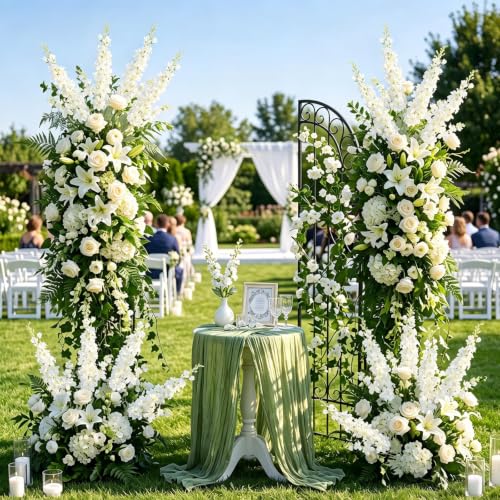 16Pcs White Delphinium Artificial Flowers 33.5" Long Stem Wedding Flower (White)