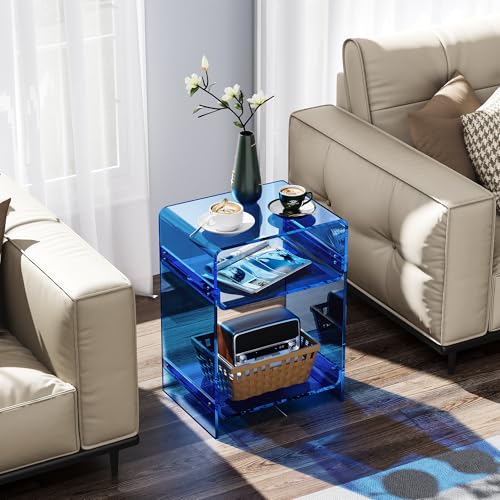 Acrylic Record Player Table with Storage Shelf (Blue / Medium)
